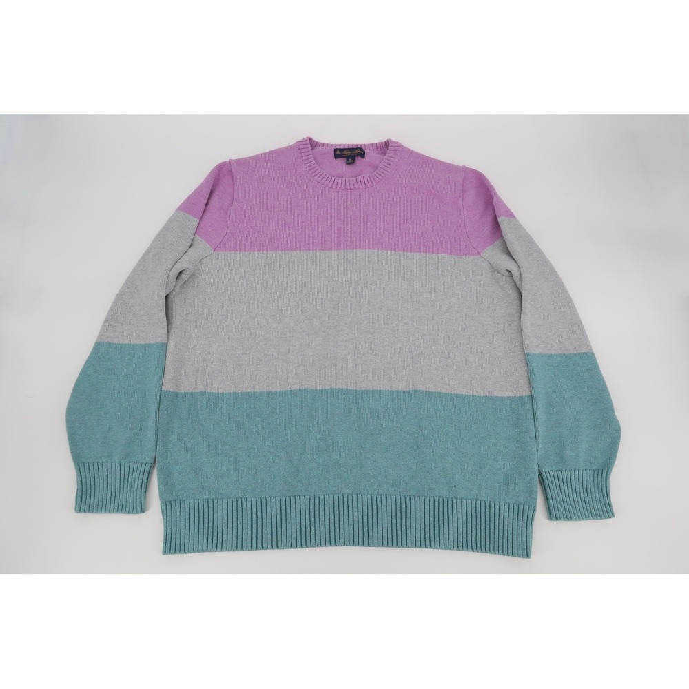 Brooks Brothers Sweater Mens XL Purple Gray Teal Colorblock Supima Cotton Knit